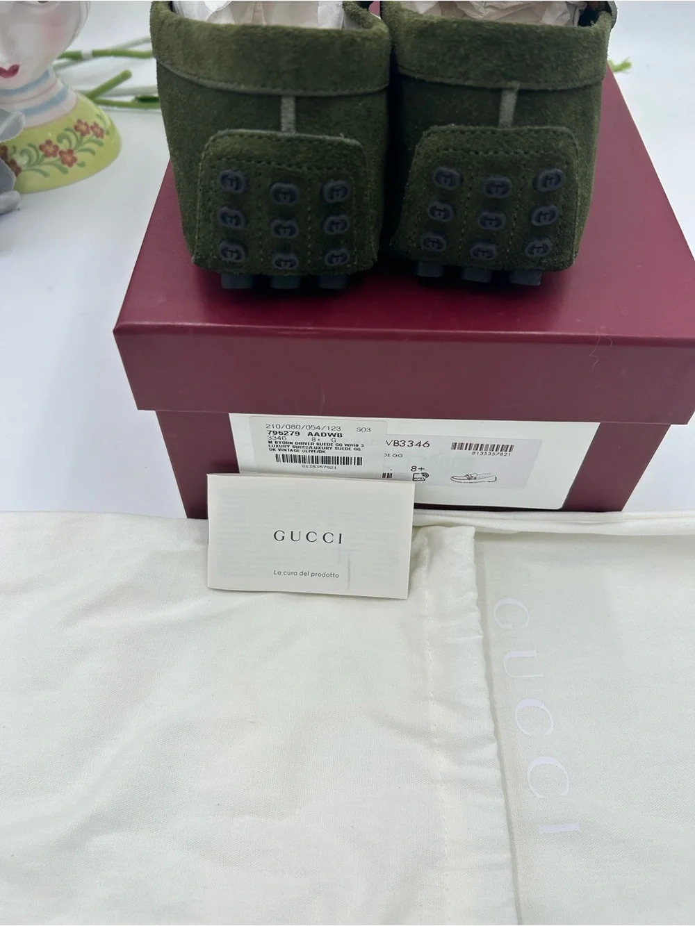 Men's Gucci GG embossed suede driver loafers size 8.5 fits 9.5 US made in Italy